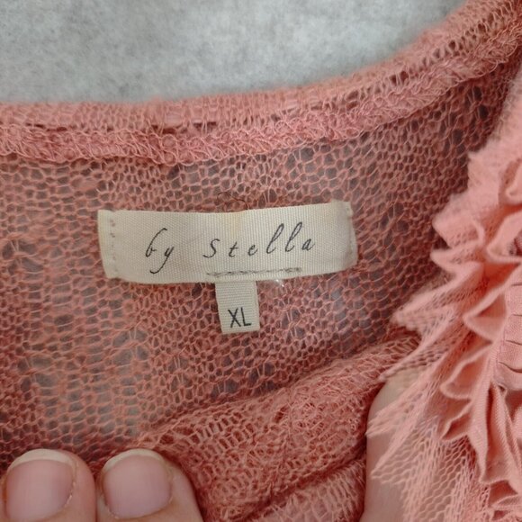 By Stella XL Loose Knit Off Shoulder 3D Floral Wool Blend Flawed Sweater Balloon - Picture 6 of 12